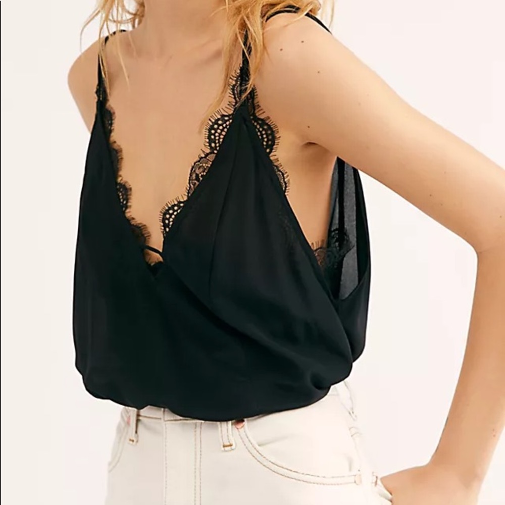 Free People Lost Dreams Deep Lace Inset V-Neck Intimate Tank Cami Top